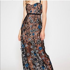 For Love And Lemons Black and Blue Floral Maxi Dress